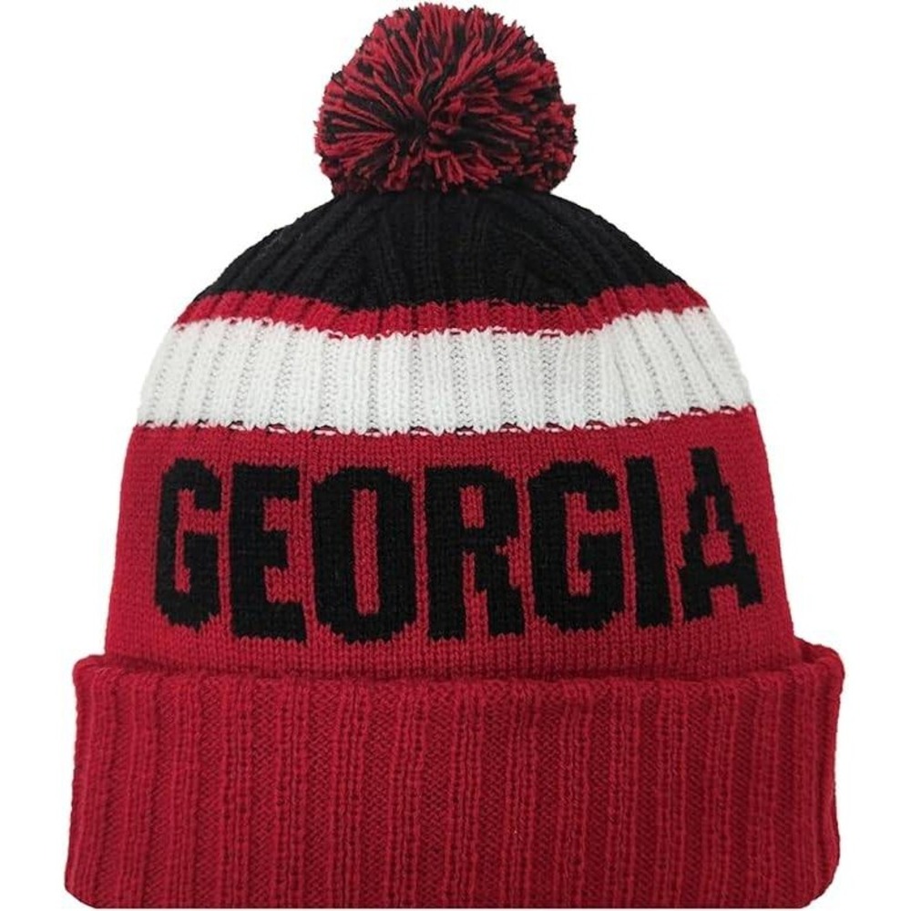Georgia Bulldogs Red Black White Knit Pom Beanie Hat Lined Winter Cuffed Cap